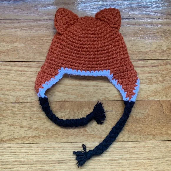 Baby Fox Crocheted Hat Handmade Infant Cap Costume Ears Crochet Craft Newborn - Picture 4 of 11